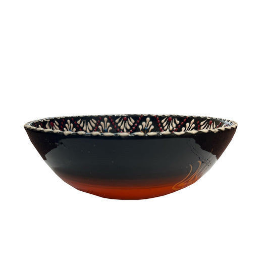 Bascuda XLarge Handmade Ceramic Tulip Bowl Orange Black 21cm